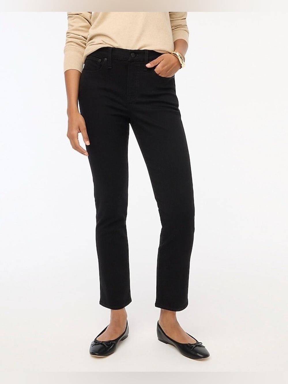 NWT J. Crew Factory Petite
Black Essential Straight Jean in All-Day Stretch, 27P